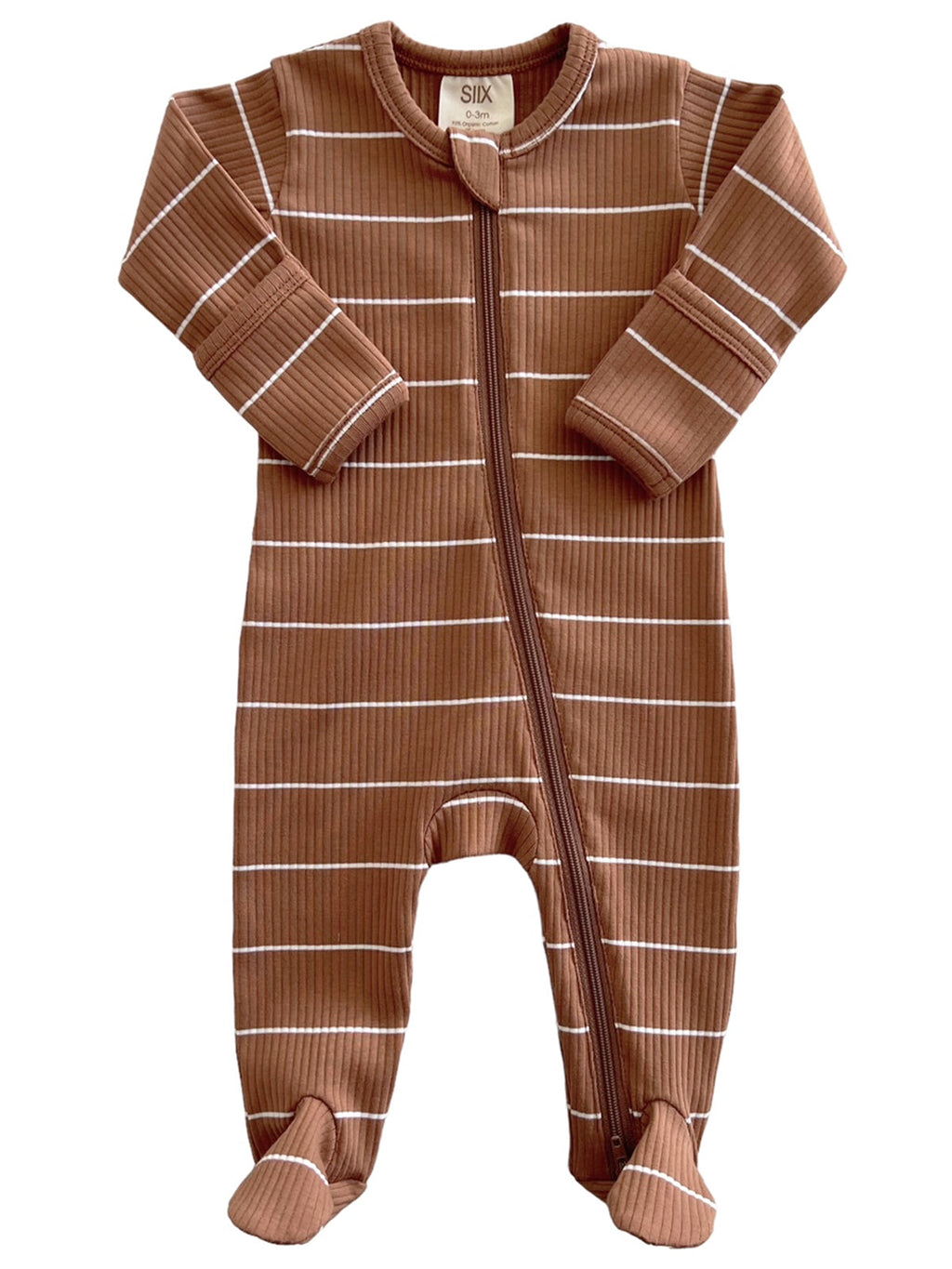 Saddle Stripe / Organic Ribbed Zip Footie