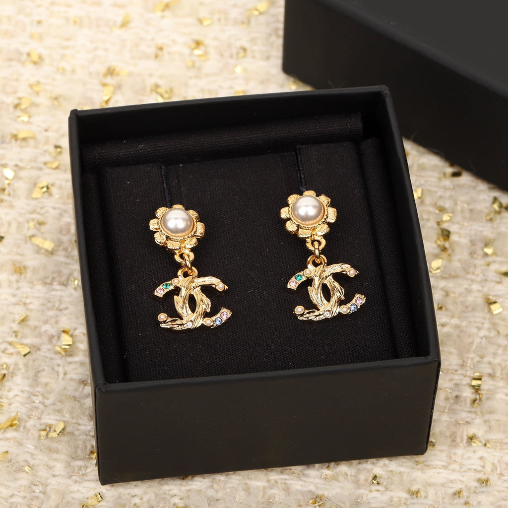 Chanel Sunflower Gold Multi Diamonds Drop Earrings