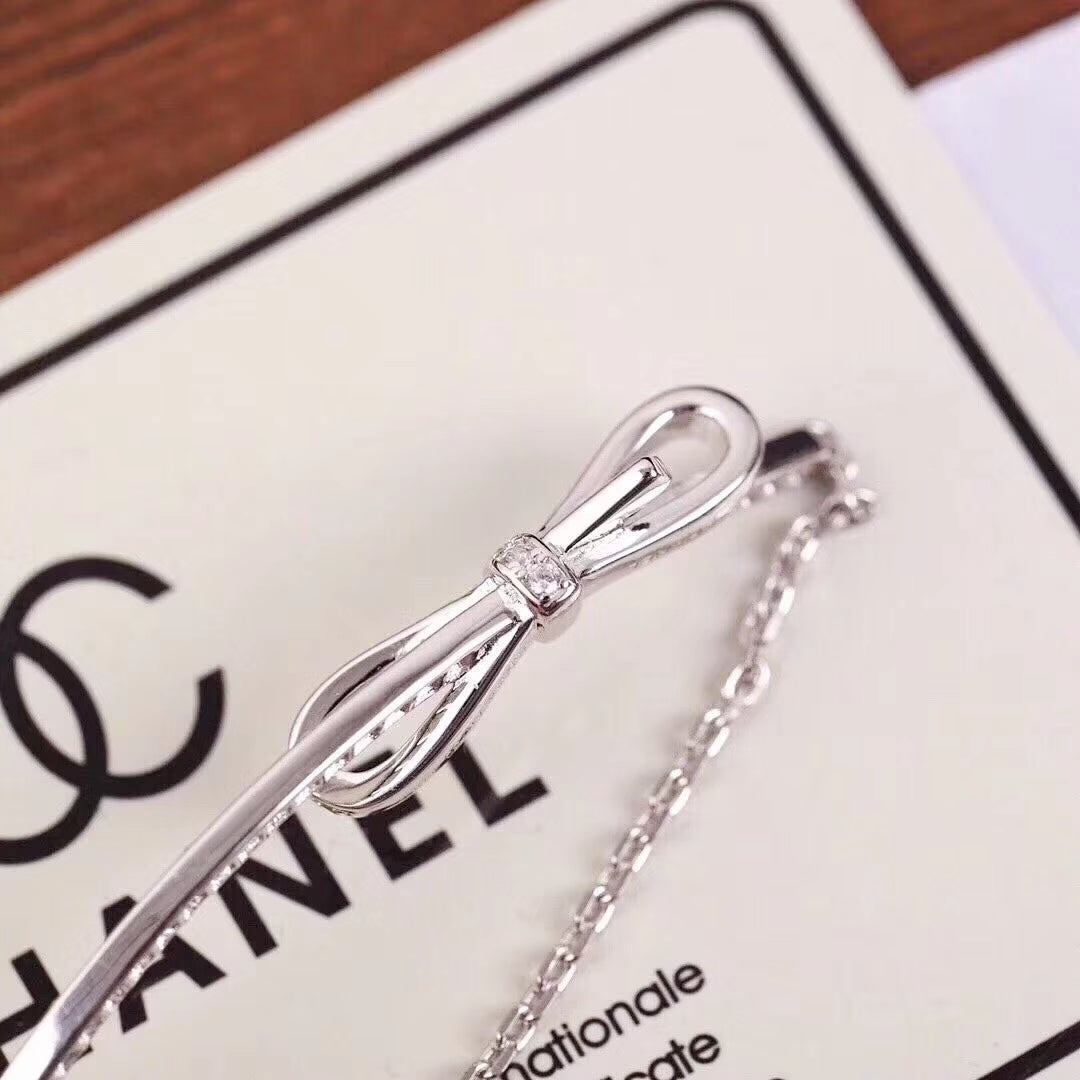 Chanel Ruban Bow Silver Cubic Zirconia Necklace